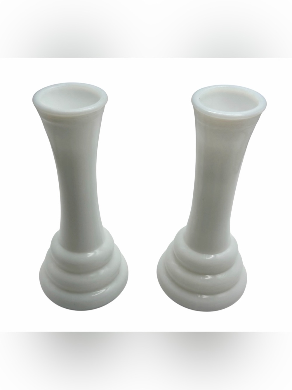 Vintage Pair of 1950's Randall 6” Bee Hive Milk Glass Vases